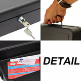 A4 Security Lock Box with Folding Carry Handle & 2 Keys – Powder-Coated Steel Cash and Document Safe Chest