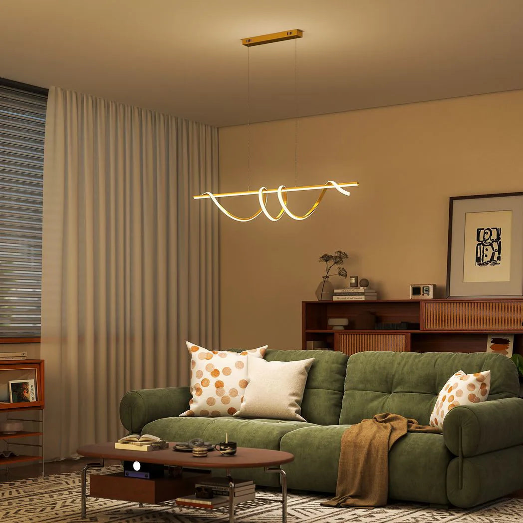 HOMCOM LED Spiral Pendant Light with 3 Colour Temperatures and Adjustable Height – Gold Tone Ceiling Light