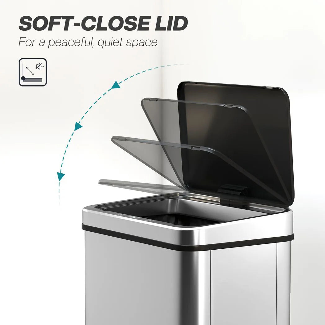 HOMCOM 40L Sensor Bin with Soft-Close Lid – Stainless Steel Touchless Motion Sensor Kitchen Bin, Silver