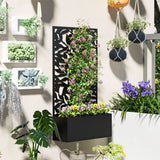 Outsunny Metal Raised Garden Bed with Trellis and Privacy Panel – Wall-Mounted or Freestanding Planter, Black