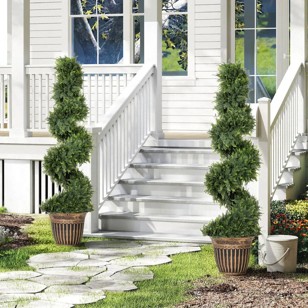 HOMCOM Artificial Spiral Cypress Topiary Trees with Pot – Set of 2