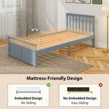 HOMCOM 3ft Single Pine Storage Bed Frame with 2 Wheeled Drawers, Headboard & Slats – Solid Wood, Grey