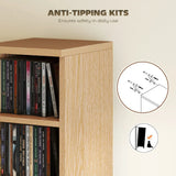 HOMCOM Set of 2 CD Storage Towers with Adjustable Shelves – Slim Media Display Rack for 204 CDs, Natural