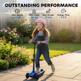AIYAPLAY Kids Three-Wheel Foldable Electric Scooter with LED Lights, Ages 6–10, Blue
