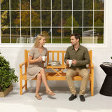 Outsunny Wooden Garden Bench with Liftable Middle Table – 2-3 Seater Pine Patio Loveseat for Porch and Garden, Light Brown