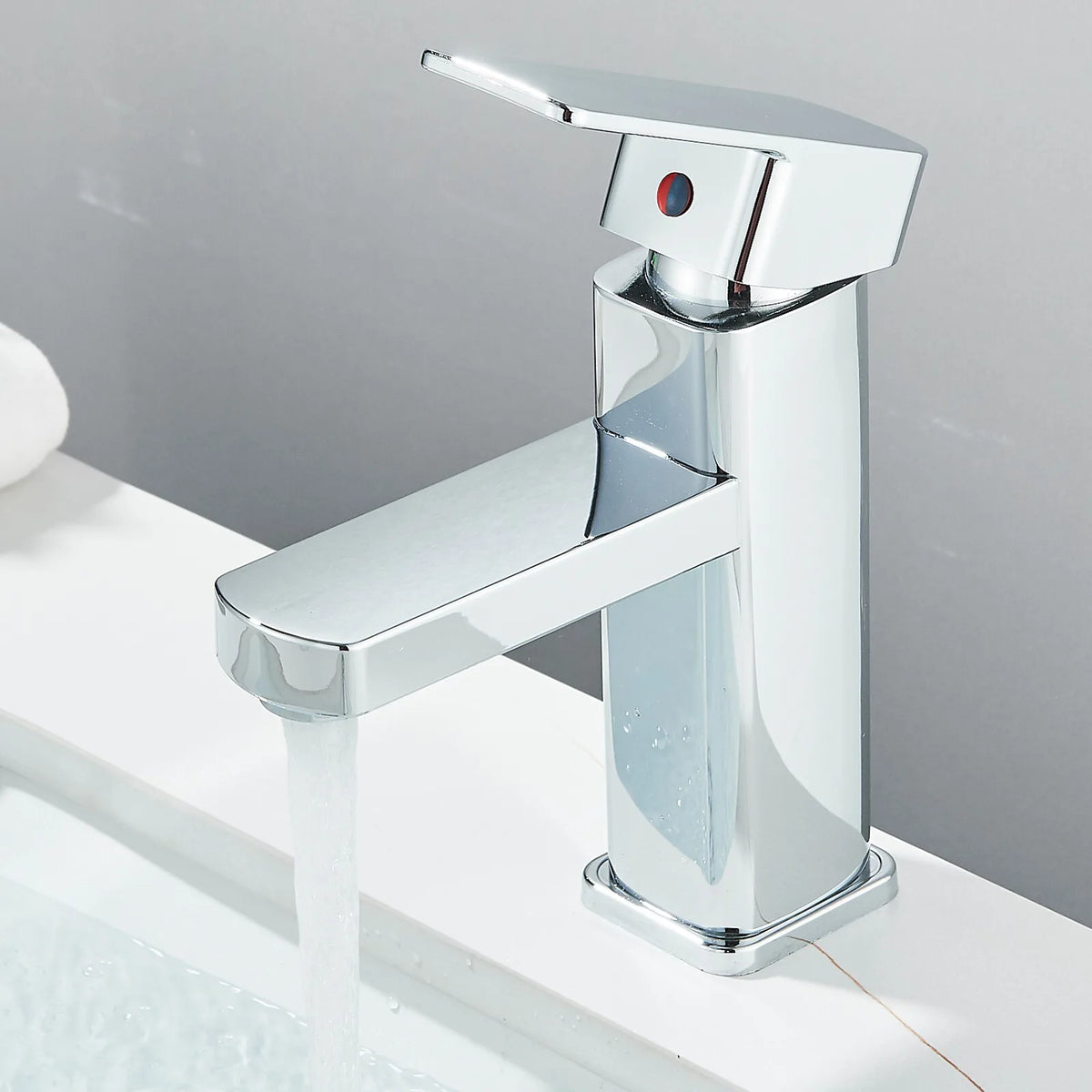 Waterfall Bathroom Basin Mixer Tap with Click Clack Waste – Chrome Mono Cloakroom Sink Tap, Single Lever
