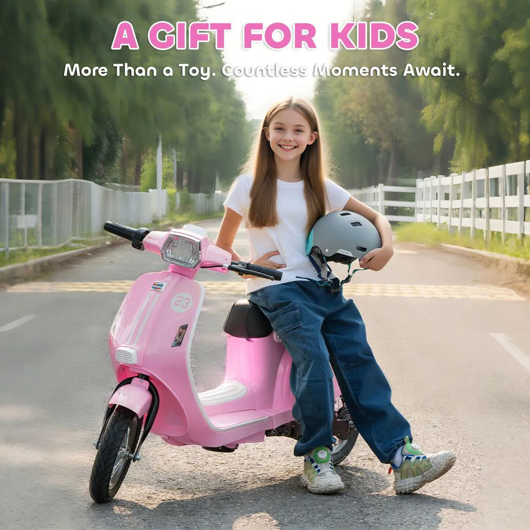 AIYAPLAY 24V Kids Electric Motorbike with Twist-Grip Throttle, Brakes and LED Lights – Ages 8-12, Pink