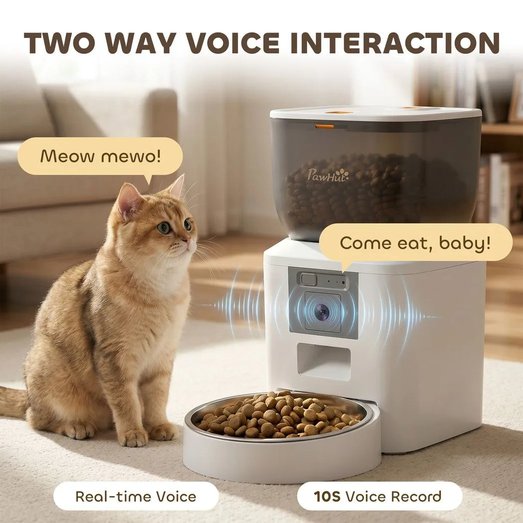 PawHut Automatic Cat Feeder with Camera, 4L WiFi APP Control, 1–10 Meals, 2-Way Audio & Dual Power Supply