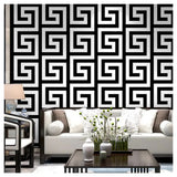 Debona Athena Greek Key Metallic Glitter Wallpaper, White and Black – 10m Roll