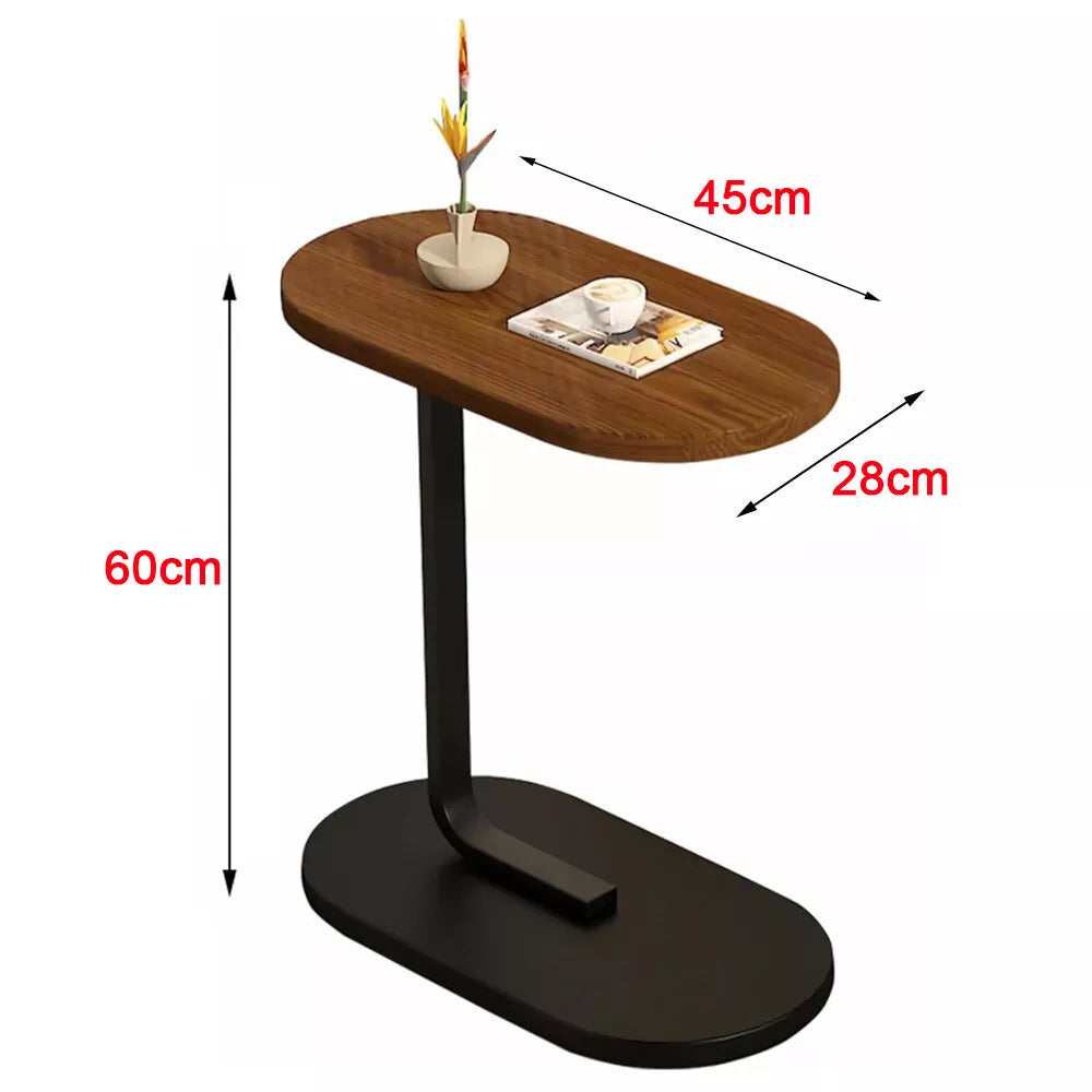 Small C-Shaped Side Table with Wood-Grain Top & Iron Legs, 45 x 28 x 60cm – Sofa End Table, Bedside Nightstand