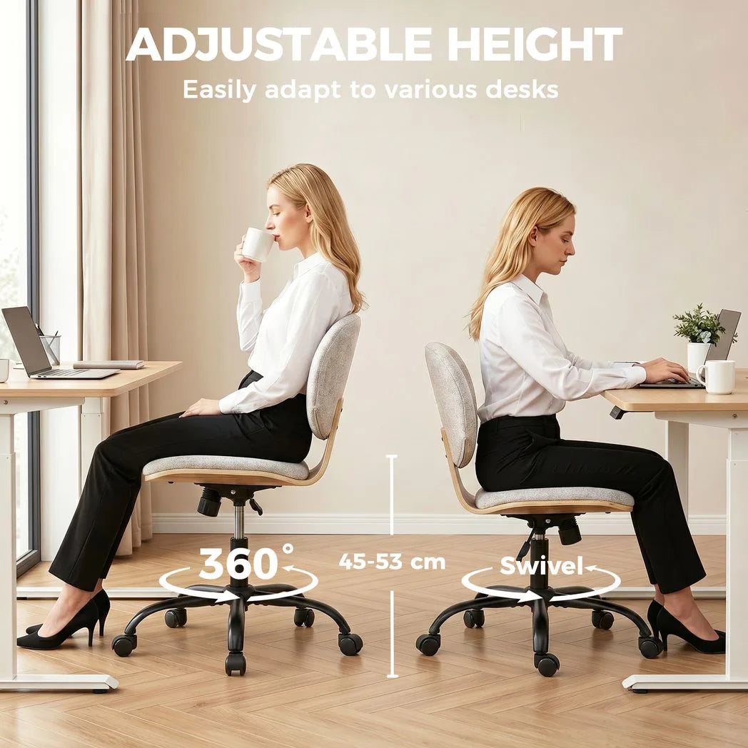 HOMCOM Armless Office Chair with Rocking Function, 360° Swivel and Adjustable Height – Linen-Look Desk Chair, Light Grey