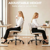 HOMCOM Armless Office Chair with Rocking Function, 360° Swivel and Adjustable Height – Linen-Look Desk Chair, Light Grey