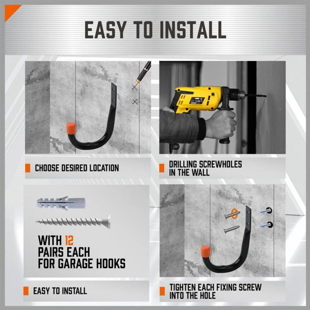 12x Garage Storage Utility Hooks Universal Heavy Duty J Utility Hanging Hangers
