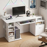 HOMCOM Computer Desk with Drawer, 4-Tier Shelves and Keyboard Tray – CPU Stand Home Office Desk, White