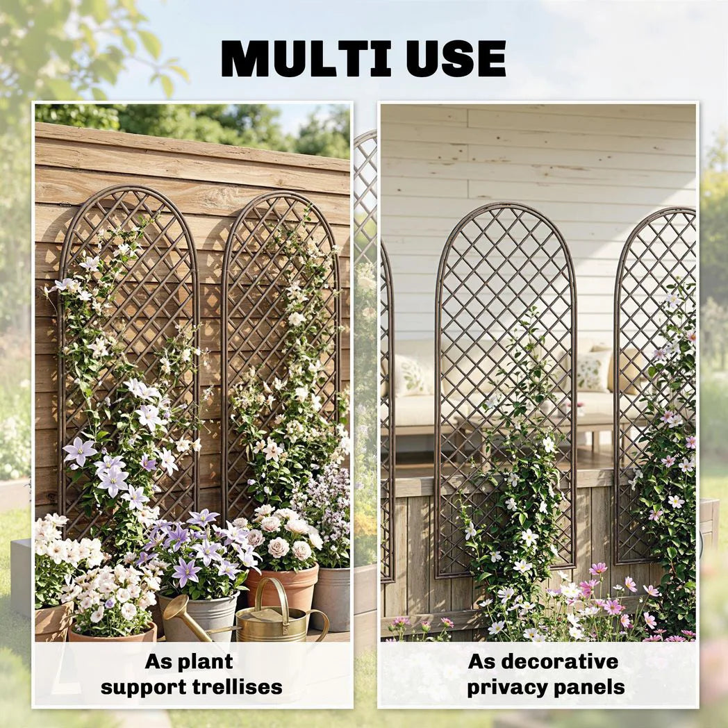 Outsunny Hand-Woven Wicker Garden Trellis Panel with Dome Top for Climbing Plants, 43 x 112 cm, Natural