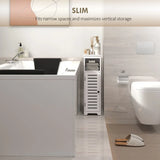 HOMCOM Slim Bathroom Floor Cabinet with Louvered Door, Open Shelf and Adjustable Shelf – Storage Unit, White