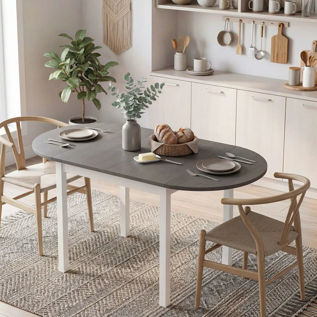 HOMCOM Wooden Drop-Leaf Dining Table for 4–6 People – Folding Pine Wood Table with Anti-Slip Feet, Grey