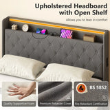 HOMCOM 5ft King Bed Frame with Hydraulic Storage, LED Lights and Charging Station – Ottoman Bed, Grey