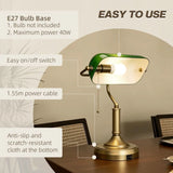 HOMCOM Banker's Desk Lamp with USB-A and Type-C Ports, Pull Rope Switch – Bronze-Tone Base, Green Shade