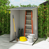 Outsunny 3.3 x 3.4ft Lean-To Steel Garden Shed with Lockable Door – Galvanised Tool Storage, Grey