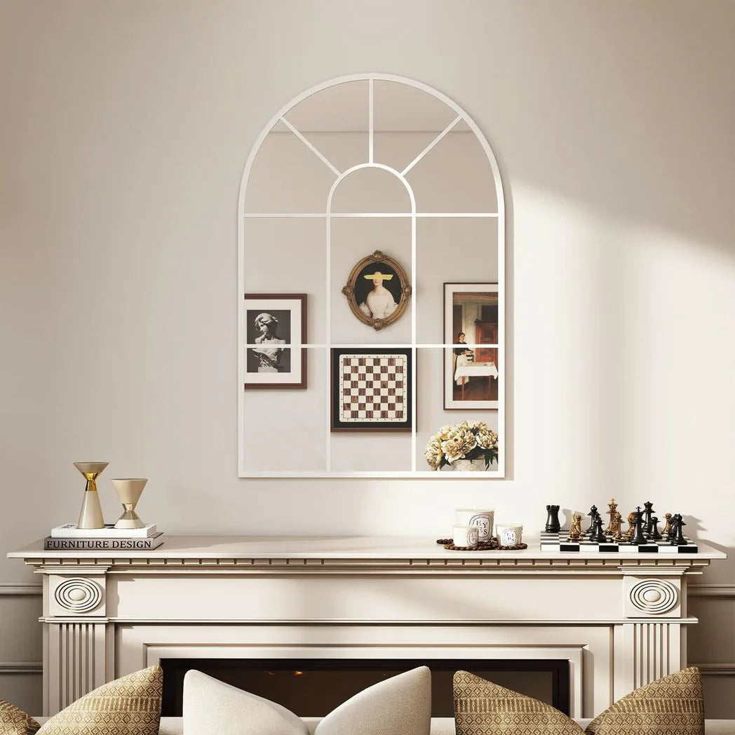HOMCOM 90 X 61cm Arched Grid Mirror – White