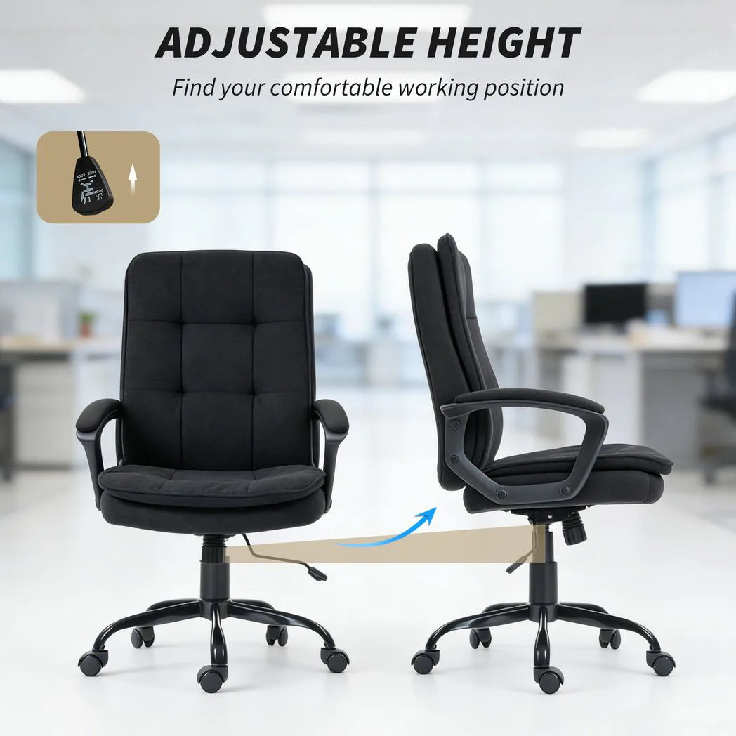 HOMCOM Linen-Look Office Chair with Double-Padded Seat & Back, Height Adjustable Swivel Desk Chair – Black