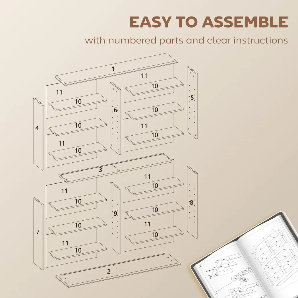HOMCOM 16-Compartment Media Shelf for 720 CDs with 12 Adjustable Shelves – Anti-Tipping Straps, Rustic Brown