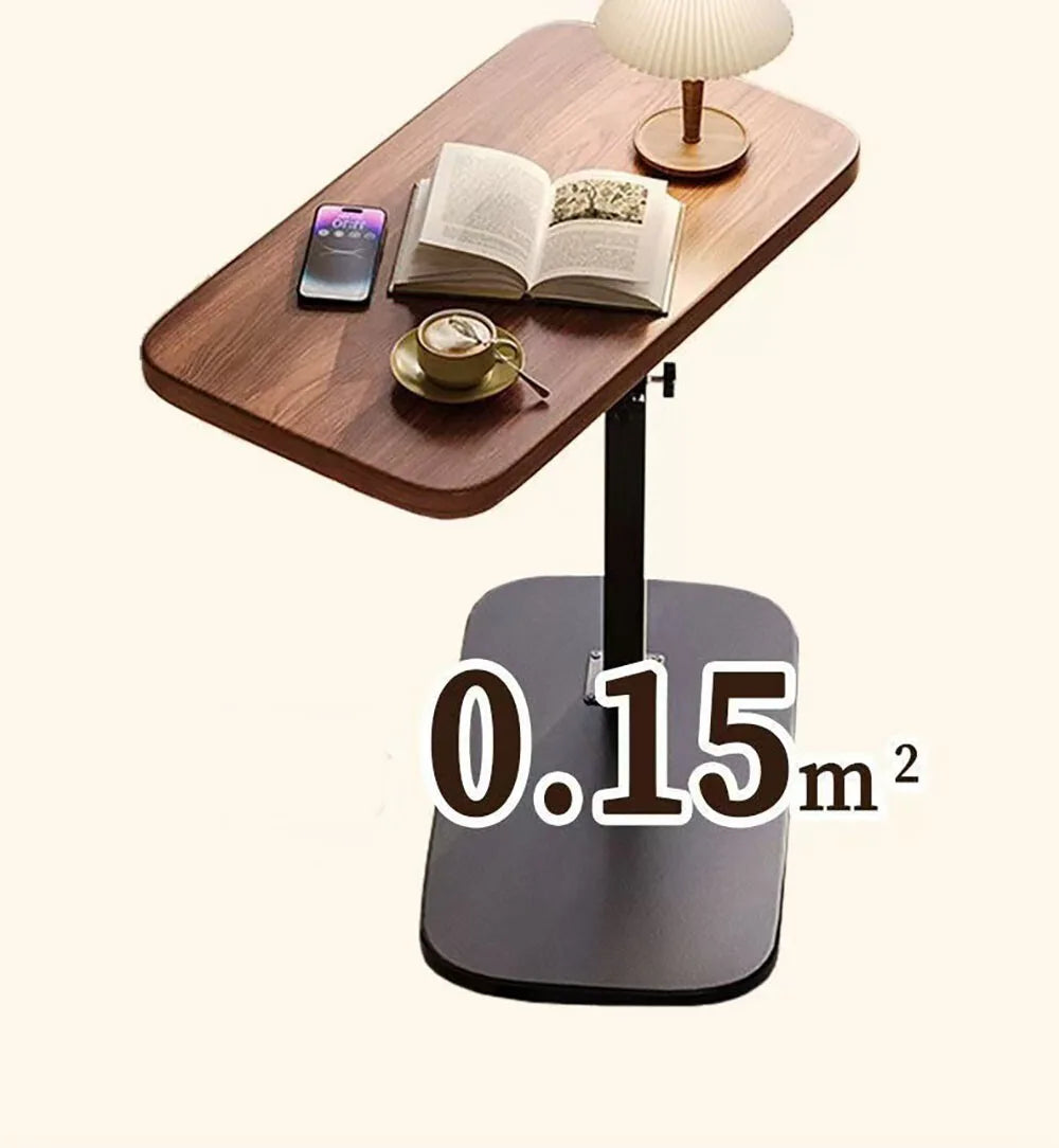 C-Shaped Adjustable Height Sofa Side Table with 360° Rotating Top – Wood and Iron End Table, Walnut
