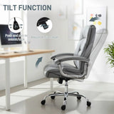 HOMCOM Big and Tall Office Chair with Spring Cushion, 180kg Capacity – Padded Headrest PU Leather Desk Chair, Grey