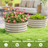 Outsunny Set of 2 Galvanised Raised Garden Beds with Safety Edging – Open-Bottom Planters, Cream White