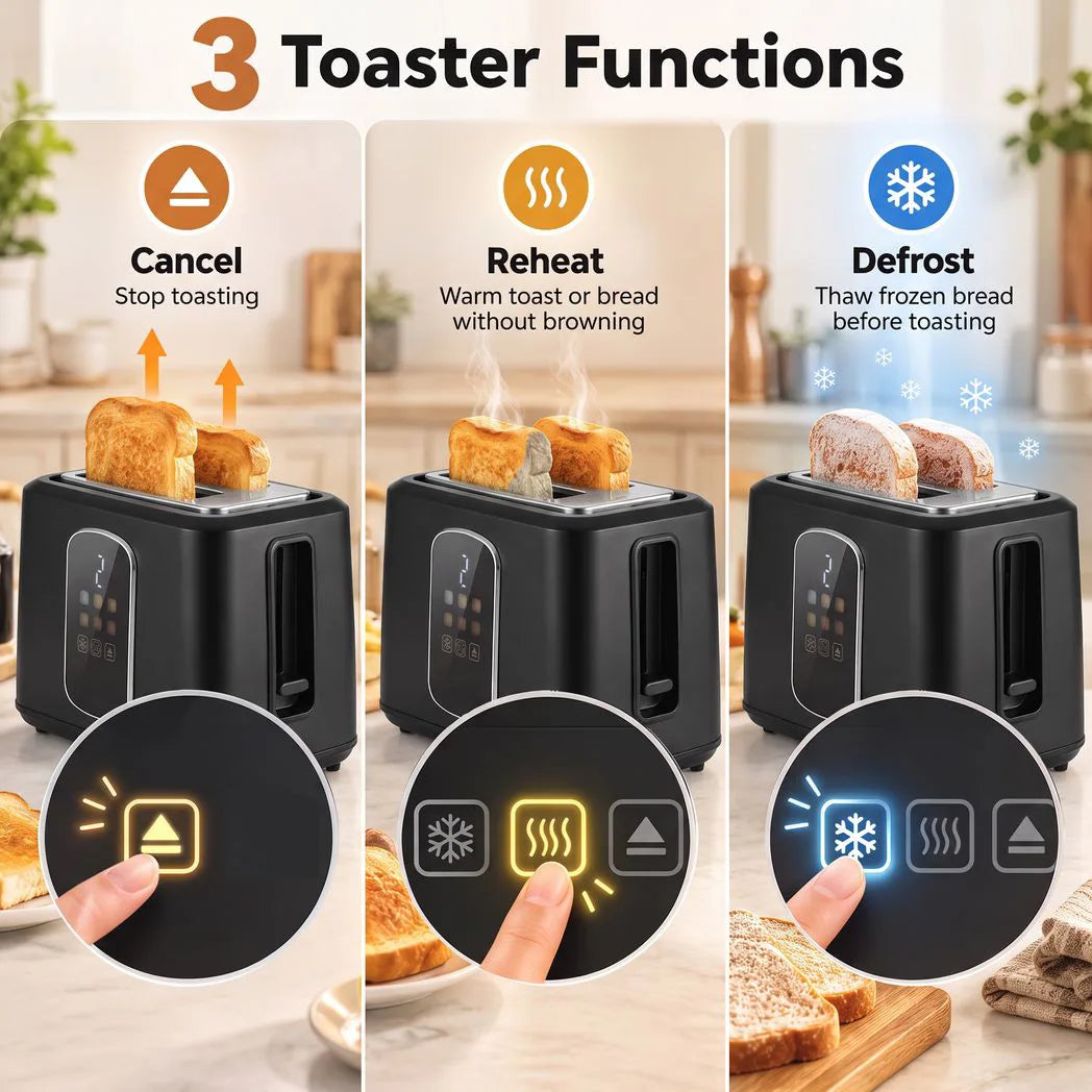 HOMCOM Kettle and Toaster Set with LED Touch Screen – Strix Kettle and 2-Slice Toaster, Black