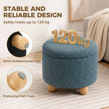 HOMCOM Round Storage Ottoman Bench with Reversible Lid and Rubberwood Legs, 19L – Footstool, Dark Blue
