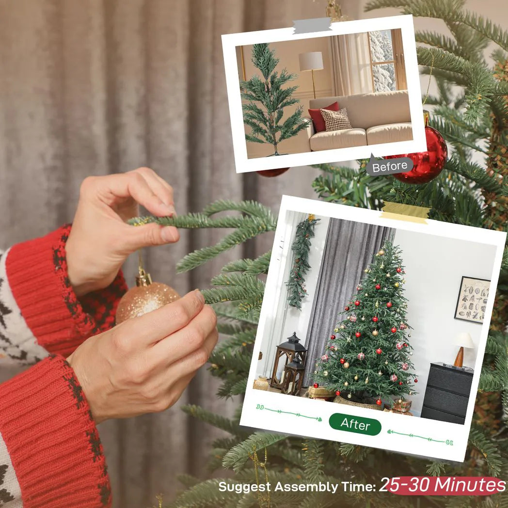HOMCOM 7ft Full Spruce Artificial Christmas Tree with 2942 Realistic Dense Tips, Foldable Metal Stand – Easy Assembly, Green