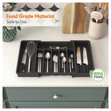 Extendable Cutlery Tray, Large Kitchen Drawer Organiser with 8 Compartments, 30–57 cm Wide