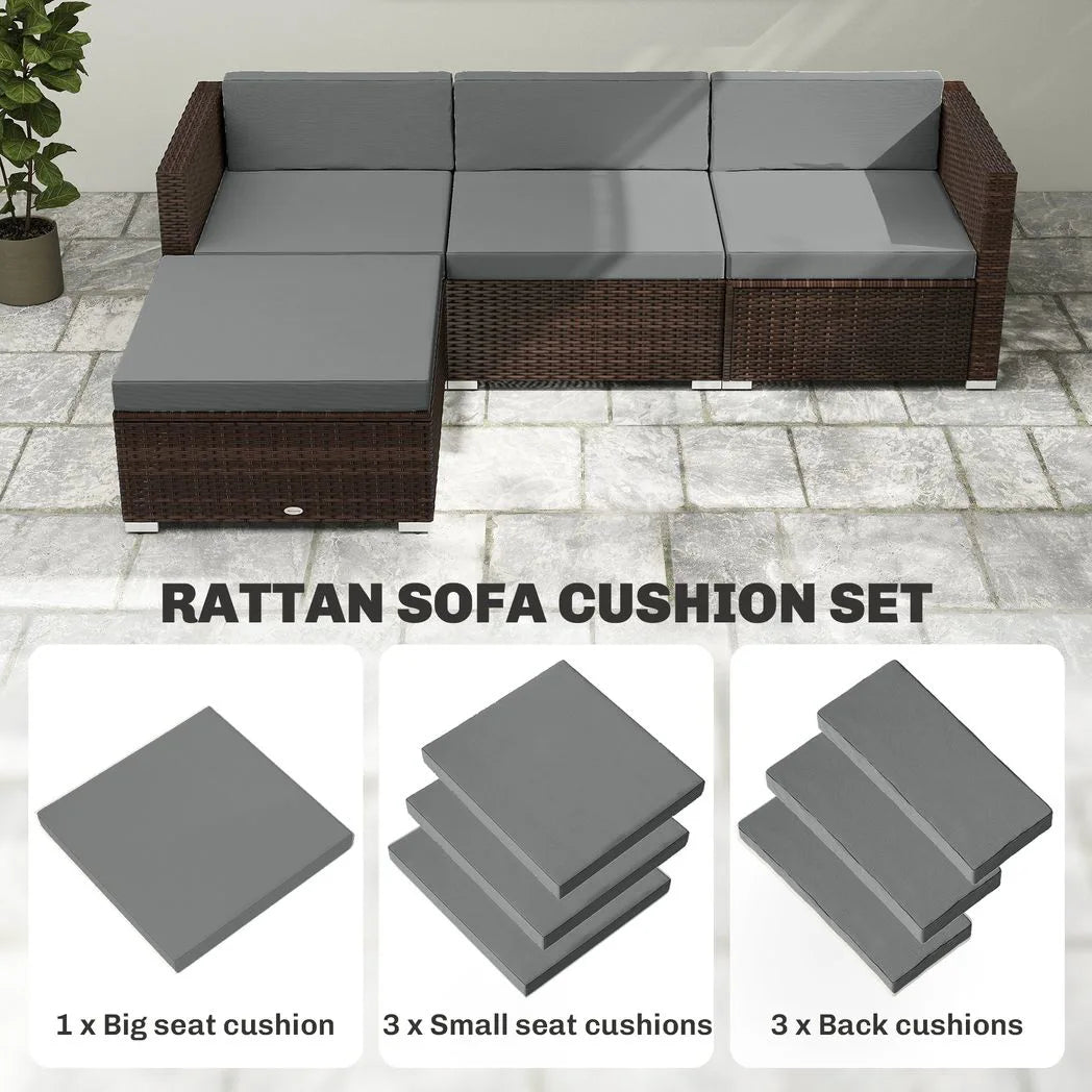 Outsunny 7-Piece Outdoor Cushion Set with Removable Covers – Reversible Rattan Furniture Cushions, Dark Grey