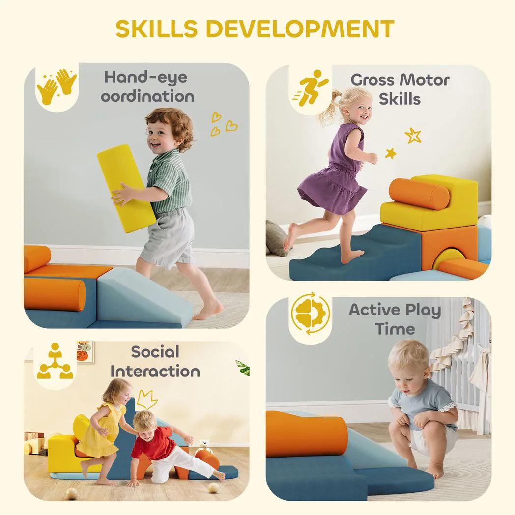 AIYAPLAY 9-Piece Kids Soft Play Foam Blocks Set with Detachable Cover for Climbing & Crawling
