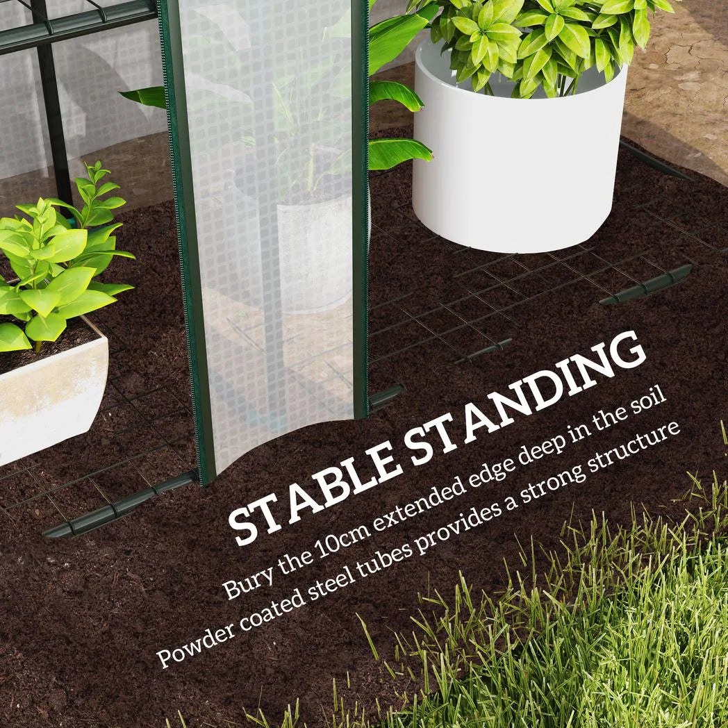 Outsunny Nine-Shelf Greenhouse with 3 Roll-Up Doors, Steel Frame & PE Cover – 46 x 215cm Portable Plant Shelf