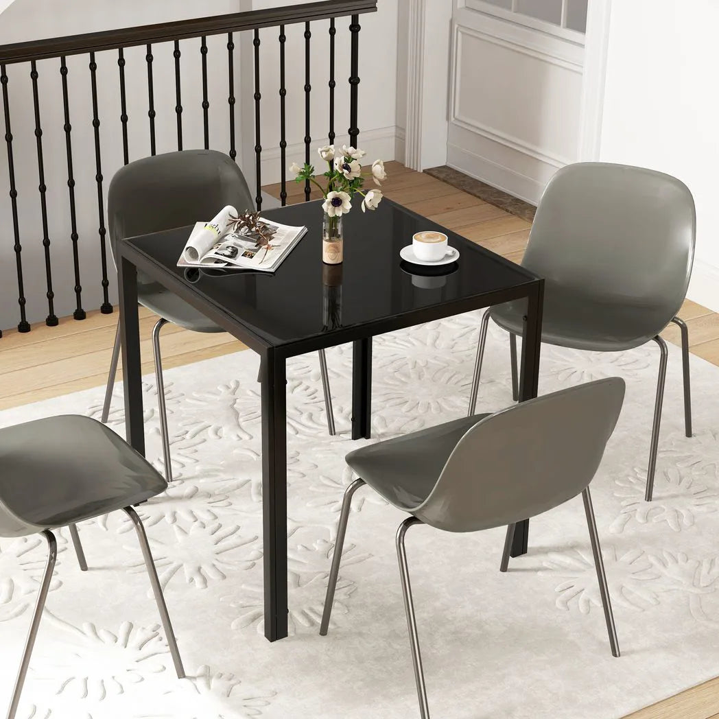 HOMCOM Modern Square Dining Table for 2–4 People with Glass Top and Steel Frame – Small Kitchen Table, Black
