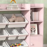AIYAPLAY Kids Toy Storage Unit with 8 Removable Bins and Bookshelf – Toy Organiser, Pink