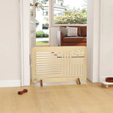 PawHut Freestanding Pet Gate with Support Feet – Portable Dog Barrier for Small Breeds, Natural Wood