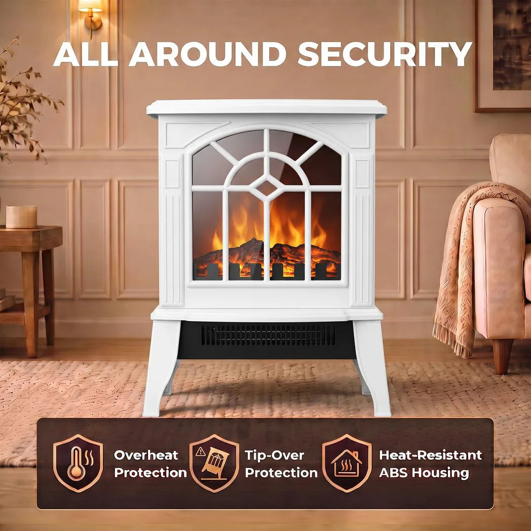 HOMCOM Freestanding Electric Fireplace with 3D LED Flame, 1000W/2000W Log Burner and Dual Safety, White