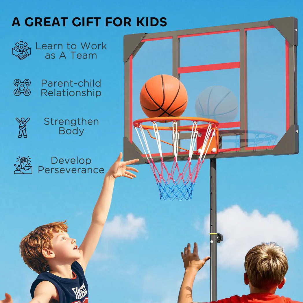 AIYAPLAY Height Adjustable Basketball Hoop 210-260cm with Wheels & Fillable Base – Indoor Outdoor, Red