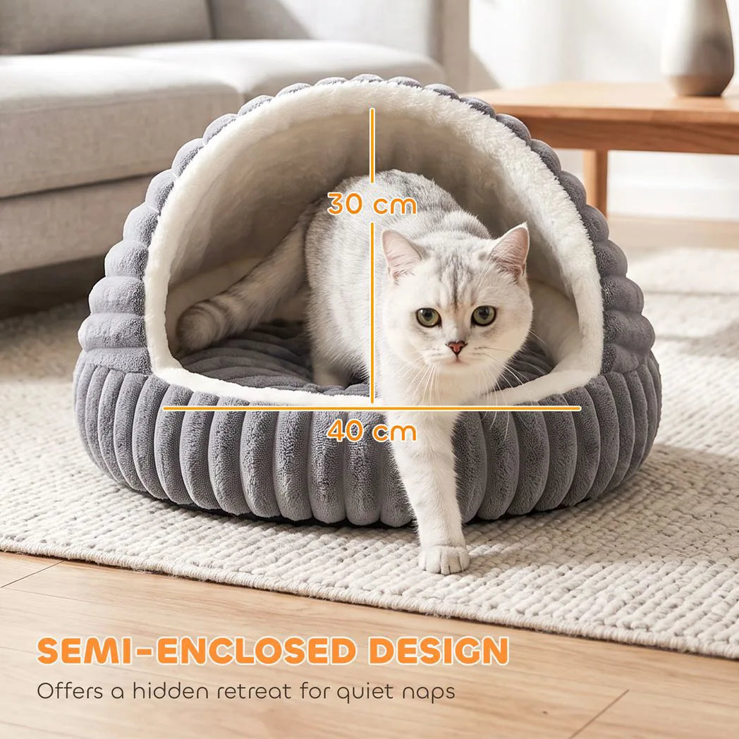 PawHut Cat Bed Cave with Non-Slip Base & Washable Cushion – Warm Plush Semi-Enclosed House for Indoor Kittens