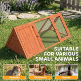 PawHut Wooden Rabbit Hutch with Run & Two Access Doors – Outdoor Triangular Guinea Pig House