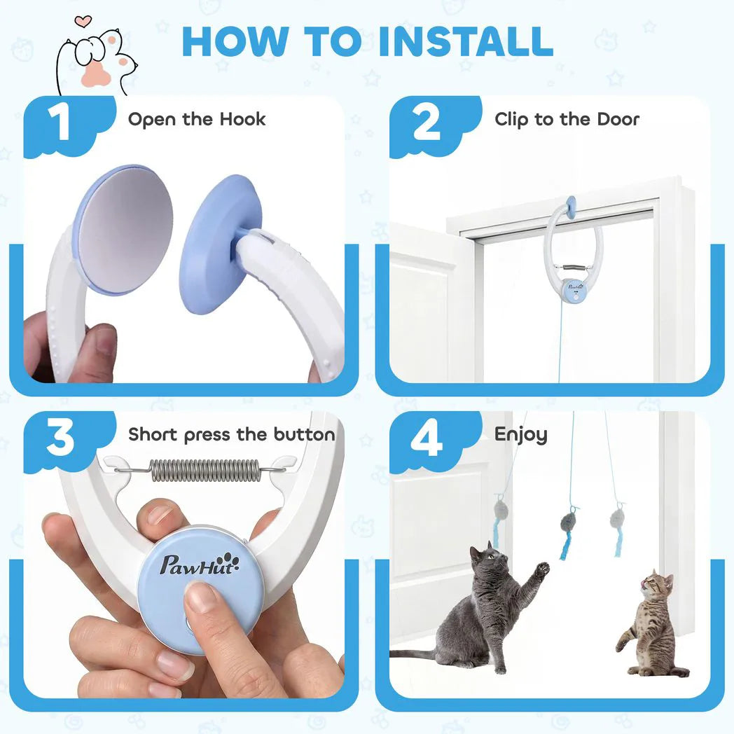 PawHut Interactive Cat Toy with Door-Hanging Bouncing Mouse Teaser – USB Rechargeable Indoor Play for Cats