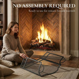 HOMCOM Floral 3-Panel Folding Fireplace Screen – Heat-Resistant Metal Spark Guard for Hearth Protection, Black