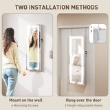 HOMCOM Wall Mounted LED Mirror Jewellery Cabinet, Full Length and Lockable – Over-Door Organiser, White