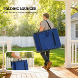 Outsunny Set of 2 Folding Sun Loungers, 5-Position Reclining with Pillow, Side Table and Pocket, Dark Blue