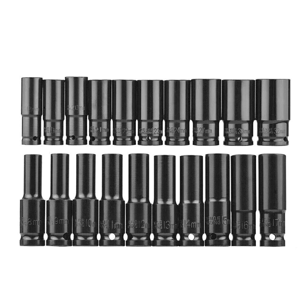 20-Piece Heavy Duty Deep Impact Socket Set, 1/2 Inch Drive, 6 Point Metric 8–32 mm with Storage Case