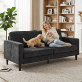 HOMCOM 3 Seater Sofa with Button-Tufted Back and Rubberwood Legs – Velvet-Feel Couch, Dark Grey